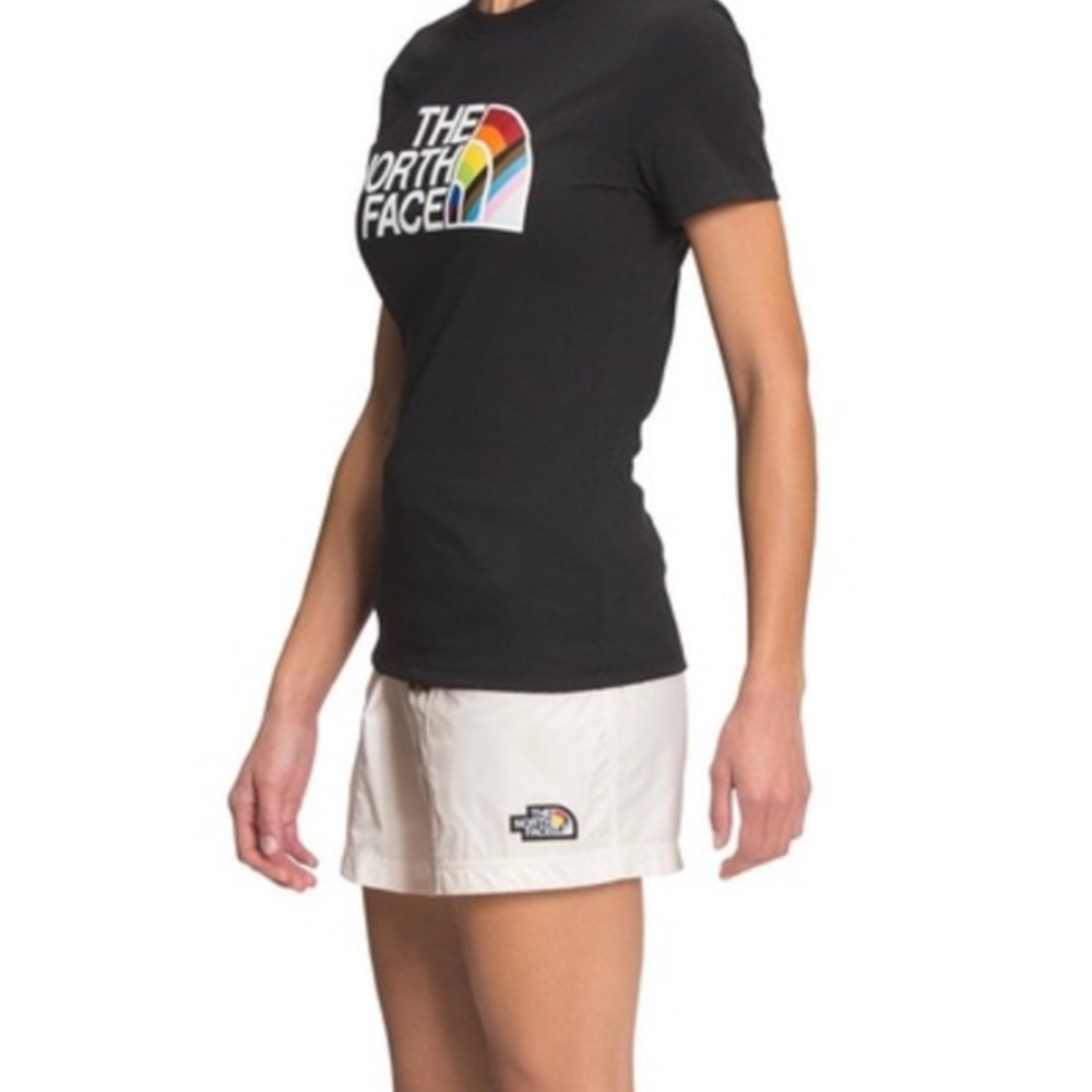 The North Face Women’s TNF Outline Shorts GARDENIA WHITE Pride Logo Rainbow Logo - Picture 2 of 10